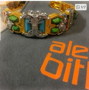 Alexis Bittar Gold Cuff Bracelet with Green and Turquoise Stones! NWOT!